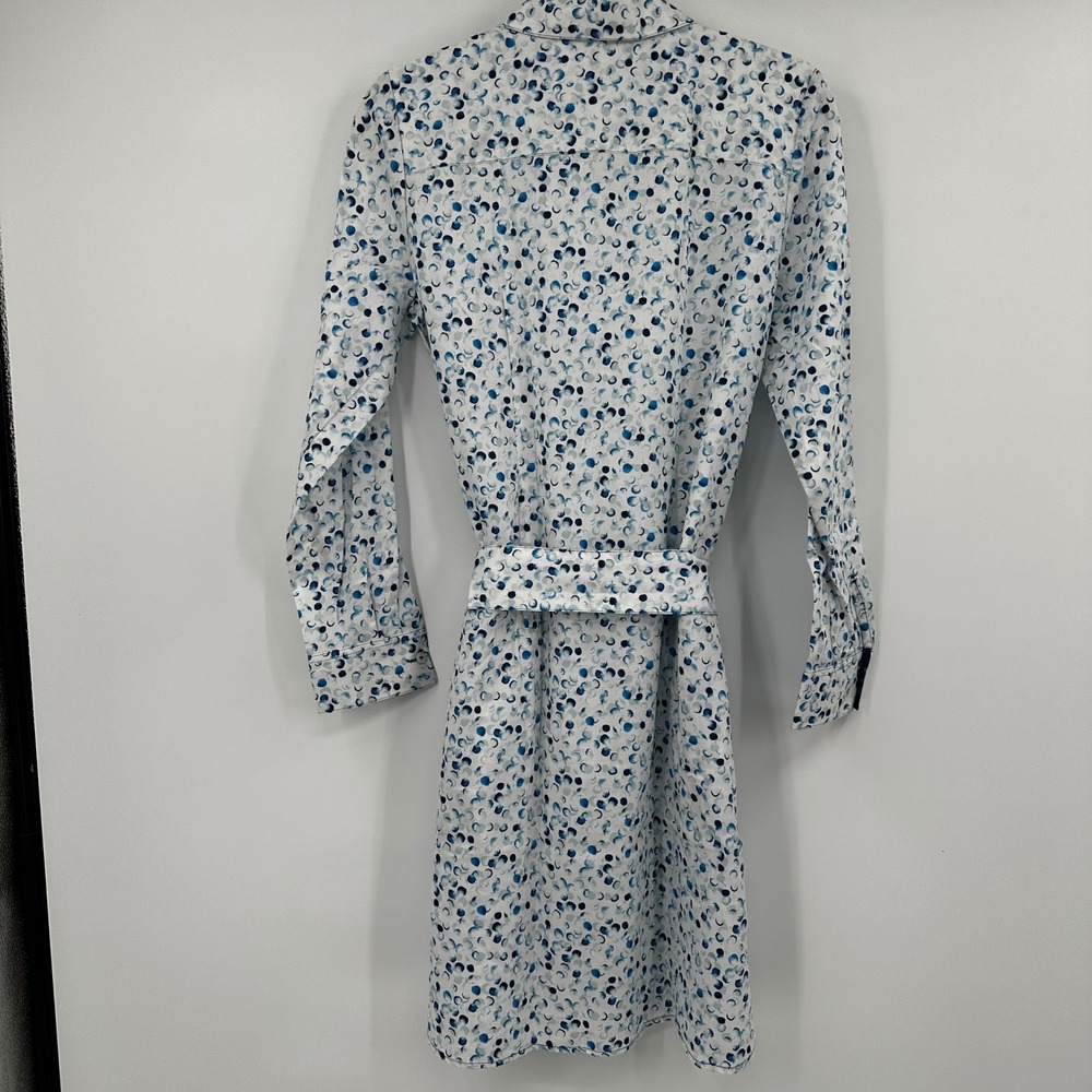 Foxcroft Non-Iron Cotton Shirt Dress Blue White Abstract Dot Belt Size 8 Career - Picture 7 of 10